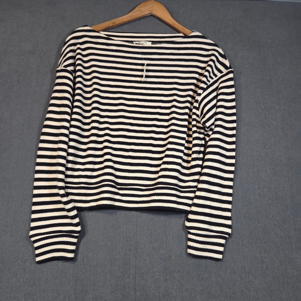 Madewell Ribbed Striped Sweater Womens Medium Cream Black NY299 Boat Neck NEW